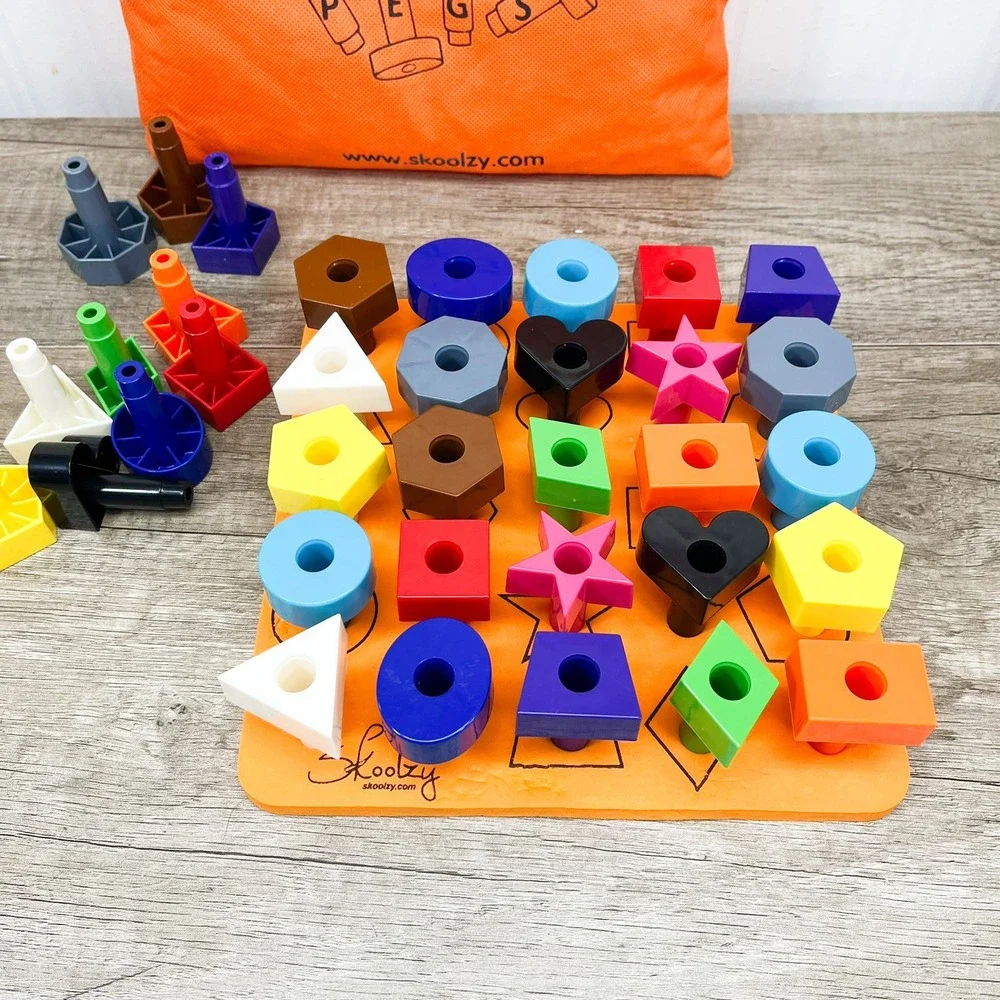 Skoolzy Peg Board Set 35 Pegs Montessori Toddler Shapes Toy with Bag